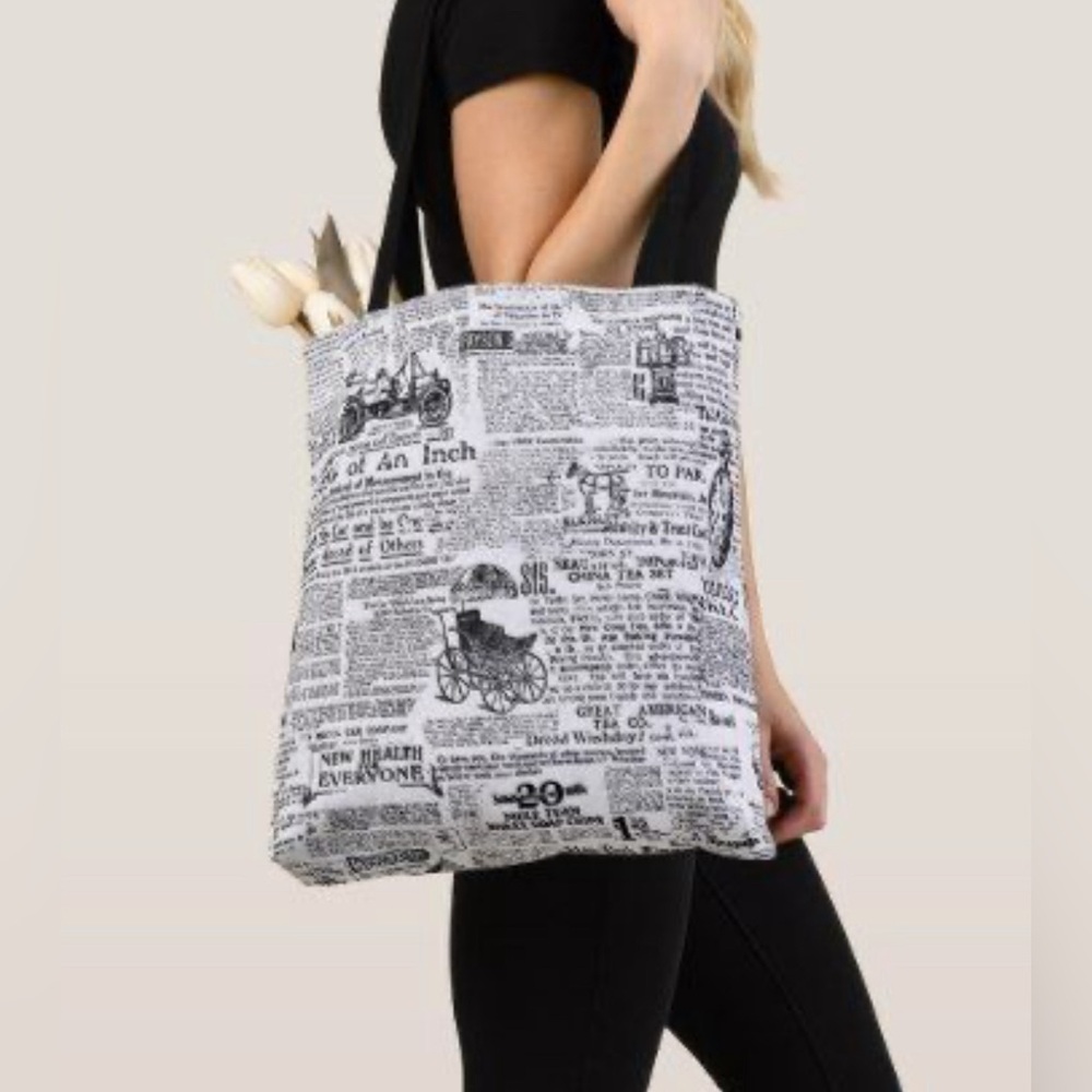 Newspaper Pattern With Dior Magazine Black/White Tote Bag/ Umbrella